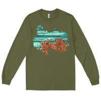 Army Green wood leather patch Long Sleeve Tee - AdoDesignShop