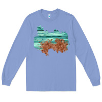 Colony Blue wood leather patch Long Sleeve Tee - AdoDesignShop