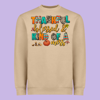 Thankful  Blessed And Kind Of A Mess Heavyweight Sweatshirt Designed By Adodesignshop