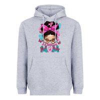 Heather Grey Warrior Mom Messy Bun With Flowers Heavyweight Hoodie - BundleAndBundleShop