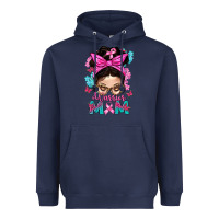 Navy Warrior Mom Messy Bun With Flowers Heavyweight Hoodie - BundleAndBundleShop
