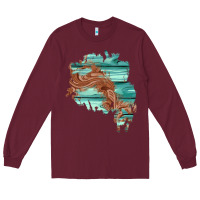 Burgundy wood leather patch Long Sleeve Tee - AdoDesignShop