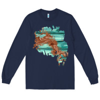 Navy wood leather patch Long Sleeve Tee - AdoDesignShop