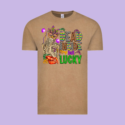 Mardi Gras Dead Inside But Lucky  With Skeleton Vintage Tee Designed By Adodesignshop