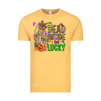 Vintage Mustard mardi gras dead inside but lucky  with skeleton Vintage Tee - AdoDesignShop
