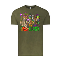 Vintage Olive mardi gras dead inside but lucky  with skeleton Vintage Tee - AdoDesignShop