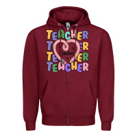 Burgundy teacher and pencil heart Zipper Hoodie - MaliasSmallBusiness