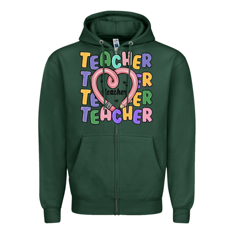 Teacher And Pencil Heart Zipper Hoodie by MaliasSmallBusiness | Teevron