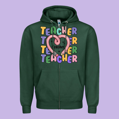 Teacher And Pencil Heart Zipper Hoodie Designed By Maliassmallbusiness