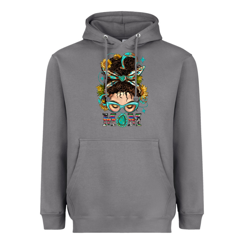 Western Messy Bun Mom With Sunflower Heavyweight Hoodie by BundleAndBundleShop | Teevron