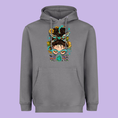 Western Messy Bun Mom With Sunflower Heavyweight Hoodie Designed By Bundleandbundleshop