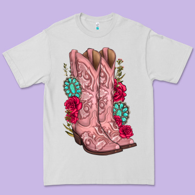 Premium Tee floral cowgirl boots