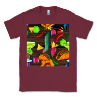 Burgundy margarita and taco seamless pattern Classic Tee - BundleAndBundleShop