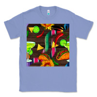 Colony Blue margarita and taco seamless pattern Classic Tee - BundleAndBundleShop
