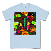 Dusty Blue margarita and taco seamless pattern Classic Tee - BundleAndBundleShop