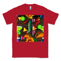 Red margarita and taco seamless pattern Classic Tee - BundleAndBundleShop