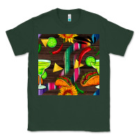 Sports Green margarita and taco seamless pattern Classic Tee - BundleAndBundleShop