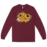 Burgundy sunflower glitter leather patch Long Sleeve Tee - AdoDesignShop