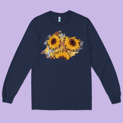 Sunflower Glitter Leather Patch Long Sleeve Tee Designed By Adodesignshop