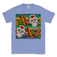 Colony Blue sugar skull seamless pattern Classic Tee - BundleAndBundleShop