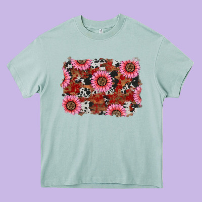 Heavy Core Tee valentines day sunflowers leopard cowhide backgrou