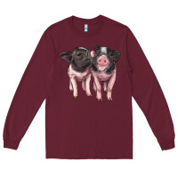 Burgundy cute baby pigs Long Sleeve Tee - Artiststas