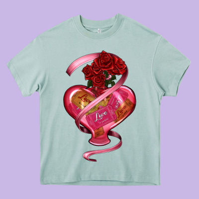Heavy Core Tee heart glass vase love tickets with rose