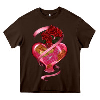 Chocolate Brown heart glass vase love tickets with rose Heavy Core Tee - RanaPortraitStore