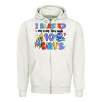 Oatmeal Heather i blasted my way through 100 days Zipper Hoodie - MaliasSmallBusiness