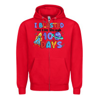 Red i blasted my way through 100 days Zipper Hoodie - MaliasSmallBusiness
