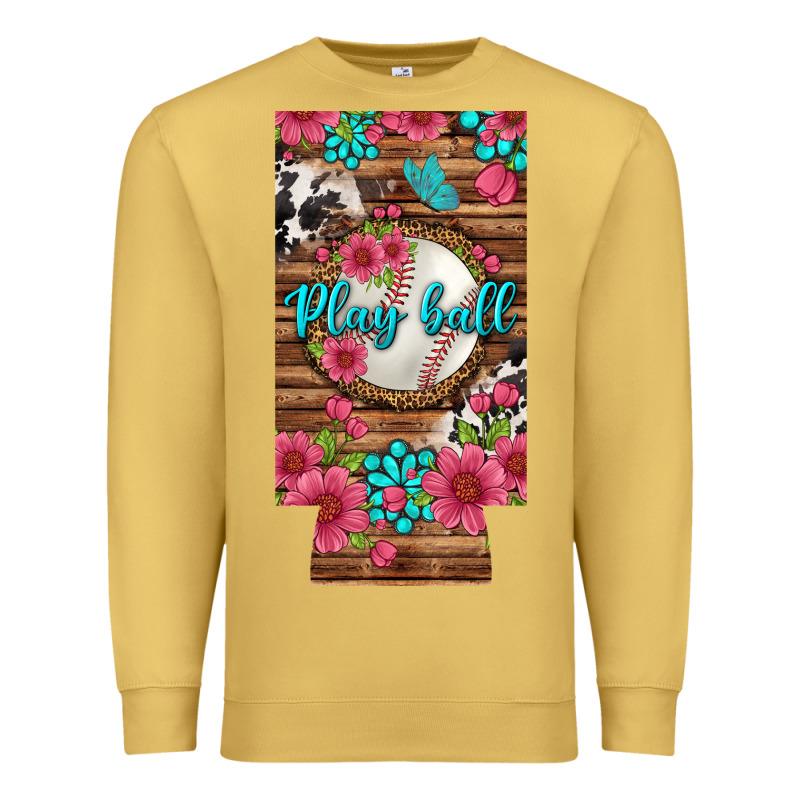 Play Ball Baseball With Pink Flowers 12 Oz Slim Can Cooler Premium Sweatshirt by BundleAndBundleShop | Teevron