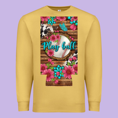 Play Ball Baseball With Pink Flowers 12 Oz Slim Can Cooler Premium Sweatshirt Designed By Bundleandbundleshop