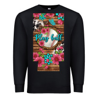 Black Play Ball Baseball With Pink Flowers 12 Oz Slim Can Cooler Premium Sweatshirt - BundleAndBundleShop