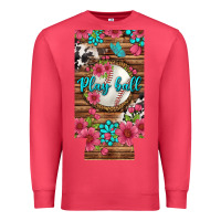 Cardinal Play Ball Baseball With Pink Flowers 12 Oz Slim Can Cooler Premium Sweatshirt - BundleAndBundleShop