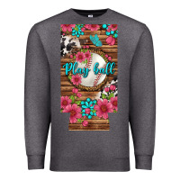Charcoal Heather Play Ball Baseball With Pink Flowers 12 Oz Slim Can Cooler Premium Sweatshirt - BundleAndBundleShop