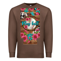 Chestnut Play Ball Baseball With Pink Flowers 12 Oz Slim Can Cooler Premium Sweatshirt - BundleAndBundleShop