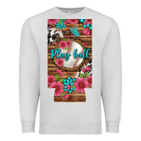 Dove Grey Play Ball Baseball With Pink Flowers 12 Oz Slim Can Cooler Premium Sweatshirt - BundleAndBundleShop