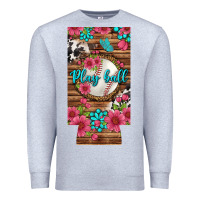 Heather Grey Play Ball Baseball With Pink Flowers 12 Oz Slim Can Cooler Premium Sweatshirt - BundleAndBundleShop