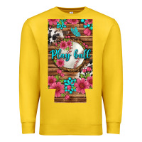 Lemon Play Ball Baseball With Pink Flowers 12 Oz Slim Can Cooler Premium Sweatshirt - BundleAndBundleShop