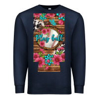 Navy Play Ball Baseball With Pink Flowers 12 Oz Slim Can Cooler Premium Sweatshirt - BundleAndBundleShop