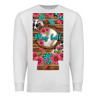 Oatmeal Heather Play Ball Baseball With Pink Flowers 12 Oz Slim Can Cooler Premium Sweatshirt - BundleAndBundleShop