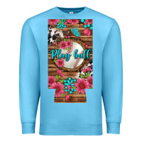 Ocean Blue Play Ball Baseball With Pink Flowers 12 Oz Slim Can Cooler Premium Sweatshirt - BundleAndBundleShop