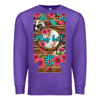 Purple Play Ball Baseball With Pink Flowers 12 Oz Slim Can Cooler Premium Sweatshirt - BundleAndBundleShop