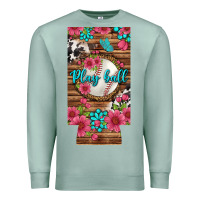 Seafoam Play Ball Baseball With Pink Flowers 12 Oz Slim Can Cooler Premium Sweatshirt - BundleAndBundleShop