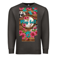 Smoke Play Ball Baseball With Pink Flowers 12 Oz Slim Can Cooler Premium Sweatshirt - BundleAndBundleShop