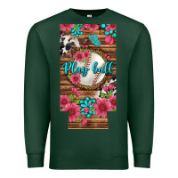 Sports Green Play Ball Baseball With Pink Flowers 12 Oz Slim Can Cooler Premium Sweatshirt - BundleAndBundleShop