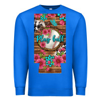 True Royal Play Ball Baseball With Pink Flowers 12 Oz Slim Can Cooler Premium Sweatshirt - BundleAndBundleShop