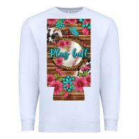 White Play Ball Baseball With Pink Flowers 12 Oz Slim Can Cooler Premium Sweatshirt - BundleAndBundleShop