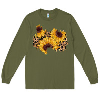 Army Green sunflower leopard patch Long Sleeve Tee - AdoDesignShop