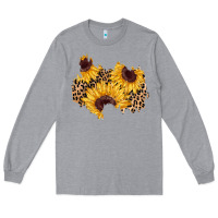 Heather Grey sunflower leopard patch Long Sleeve Tee - AdoDesignShop